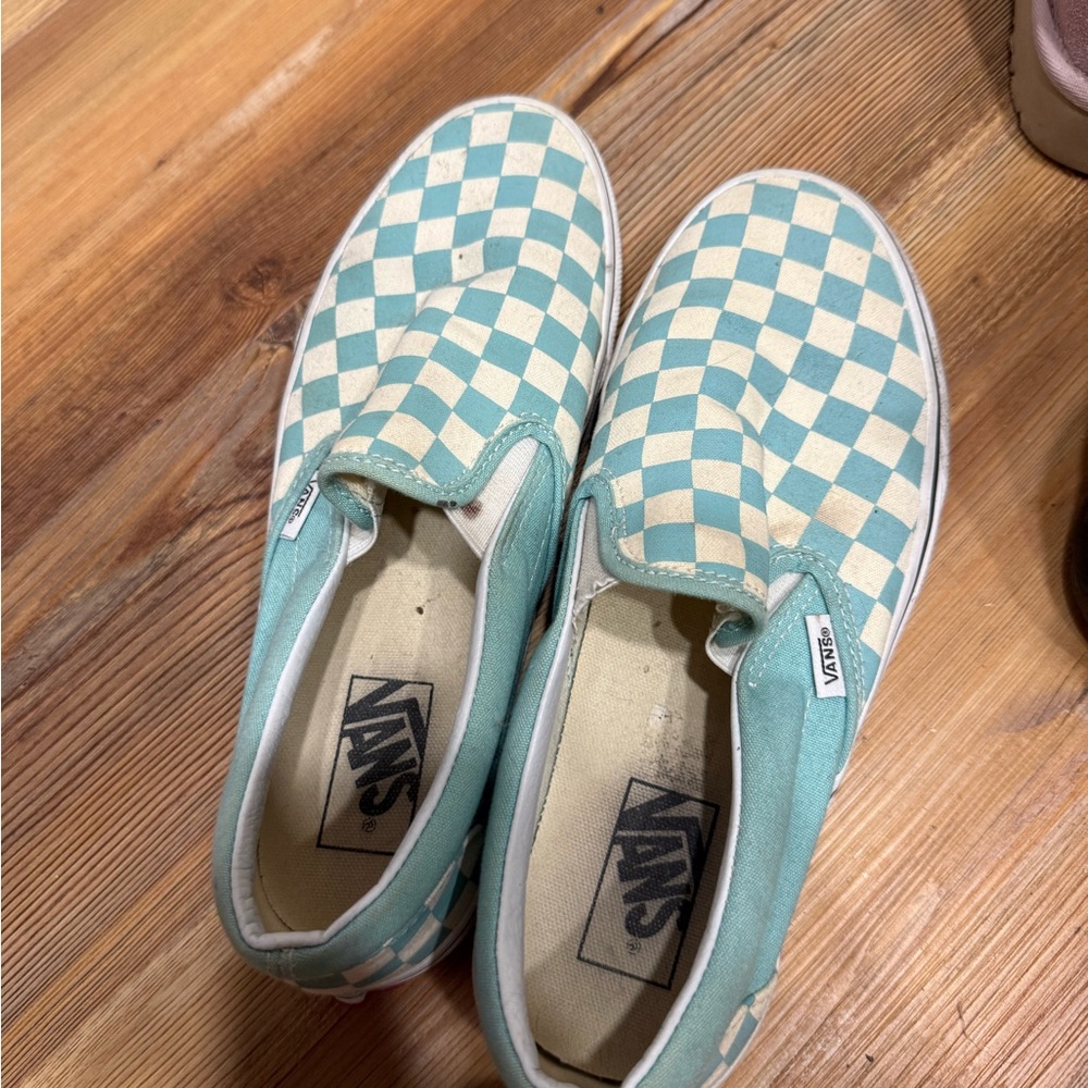 Vans Checkerboard Slip-On Shoes - Mint/White